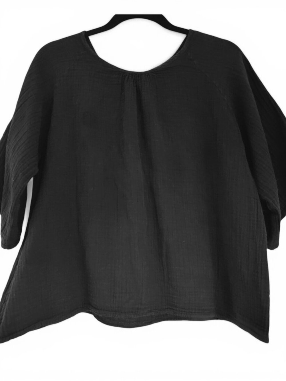 STARKx Oversized Cotton Gauze Boxy Flowy Minimalist Top Black Boho Lagenlook sz